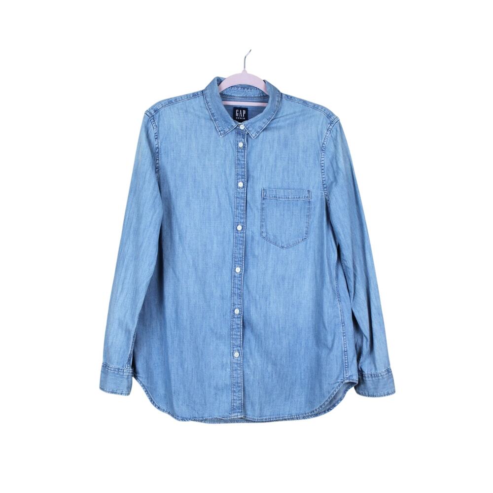 Gap Blue Button Down Long Sleeve Classic Denim Western Lightweight Top Size L
